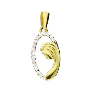 Medalik złoty Matka Boska w owalu z cyrkoniami po boku próba 585