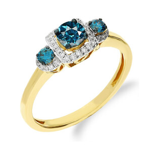 Pierścionek zaręczynowy z niebieskimi diamentami nr NF JRI-560 BLUE x3 próba 375