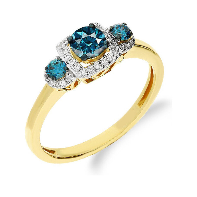 Pierścionek zaręczynowy z niebieskimi diamentami nr NF JRI-560 BLUE x3 próba 375