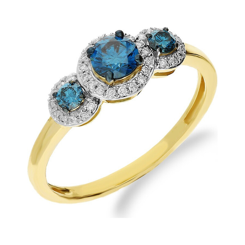 Pierścionek niebieskie bryl 0,54ct+bryl.0,11 NF JRI-535 BLUE DIAMOND x3 próba 375 Sezam - 1