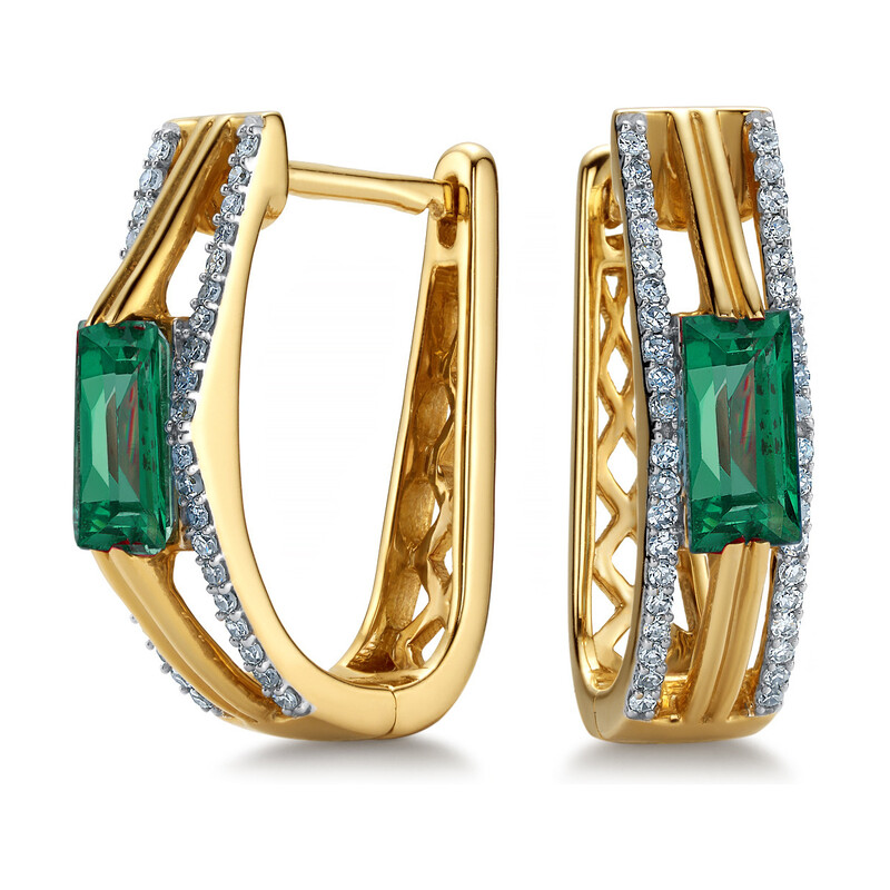 Kolczyki złote ze szmaragdem i diamentami/ang.zap. LC JE5212-JP6765 Y-EM bakieta pr próba 585