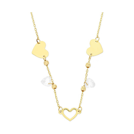 Naszyjnik złoty gładkie serca, kulki i fasetowane cyrkonie/rolo LP 74U355-B0076-N-Y próba 375