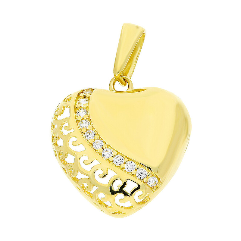Serduszko złote z cyrkoniami i ażurowym zdobieniem  MZ T23-P-1420-YW-CZ próba 585