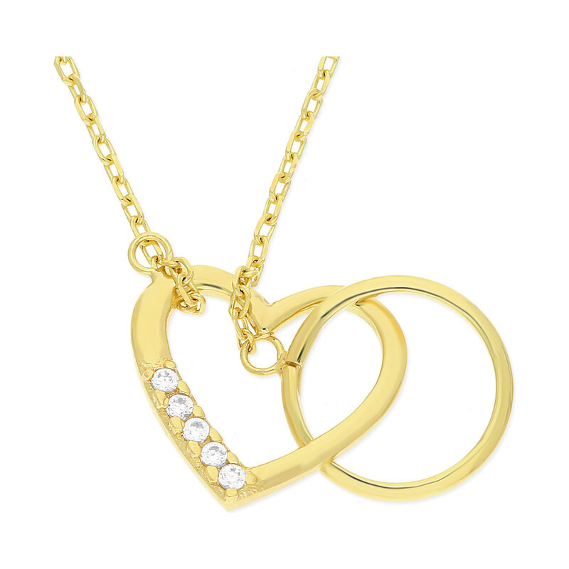 Naszyjnik złoty klanówka serce z cyrkoniami i kółko/anker OS 249-08952-BIS-CL próba 585