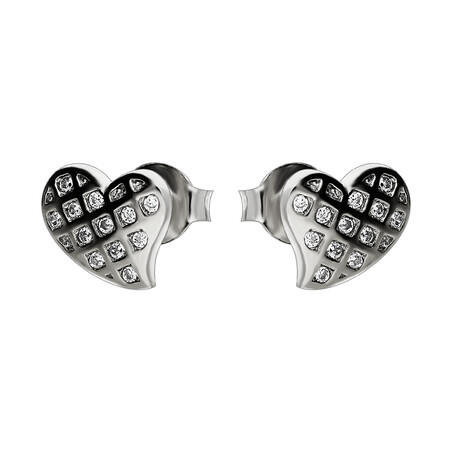 Komplet serce bokiem z cyrkoniami w kracie srebre kolczyki i zawieszka AT-251 próba 925