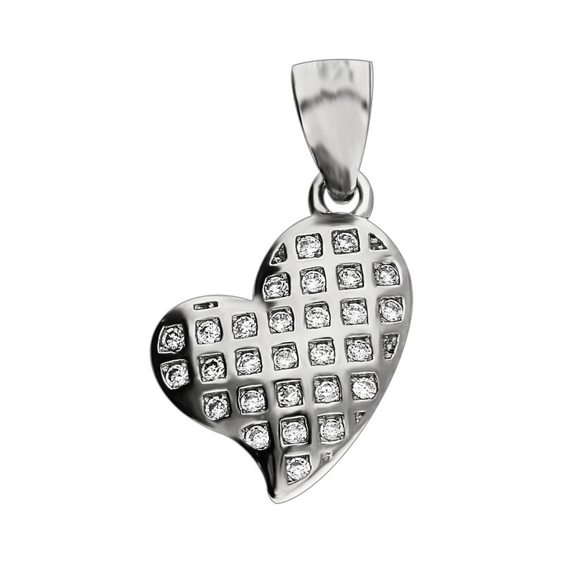 Komplet serce bokiem z cyrkoniami w kracie srebre kolczyki i zawieszka AT-251 próba 925