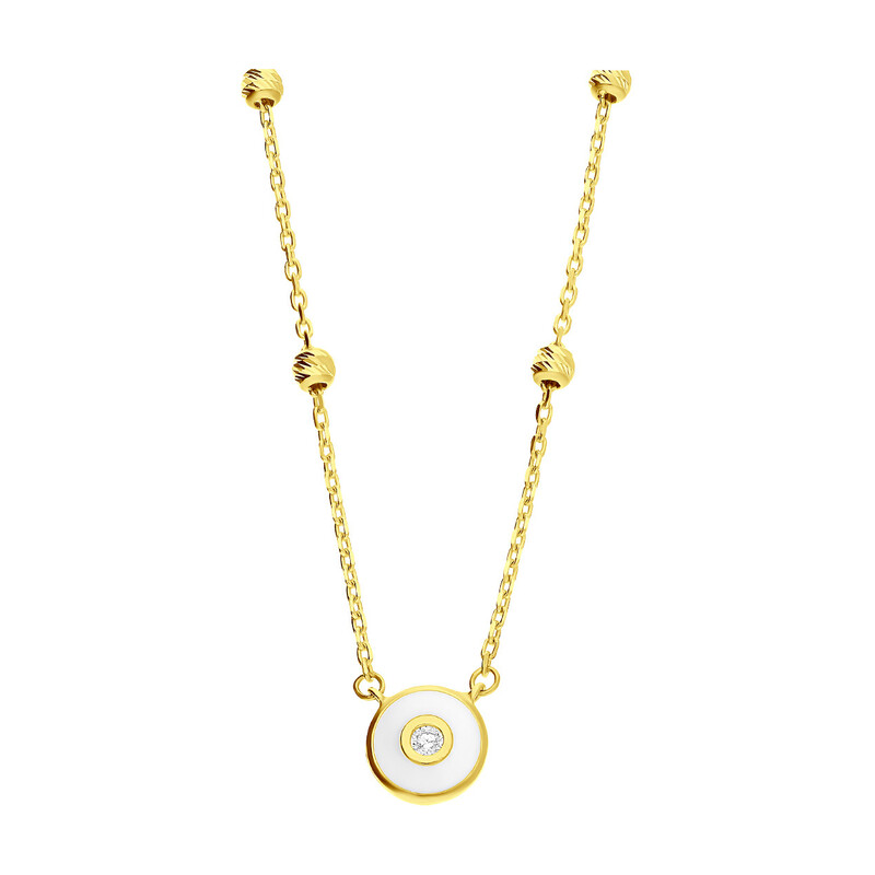 Naszyjnik złoty kółko z białą emalią i cyrkonią+kulki/rolo AR VXFFOR6N7755-III-1-DC-FCZ próba 375