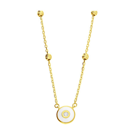 Naszyjnik złoty kółko z białą emalią i cyrkonią+kulki/rolo AR VXFFOR6N7755-III-1-DC-FCZ próba 375
