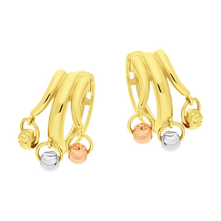 Kolczyki złote kółka z grawerowanymi kulkami w trzech kolorach/zatrzask AR XXNHUE202194-TC-DC próba 375