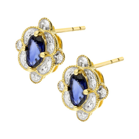 Kolczyki złote z szafirem i diamentami/sztyft LC JE4780-JP6393Y -SAP próba 585