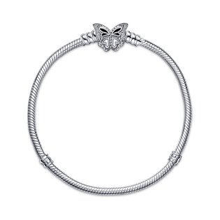 Bransoletka Pandora Moments o splocie wężykowym z zapięciem w kształcie motyla PE 590782C01 próba 925