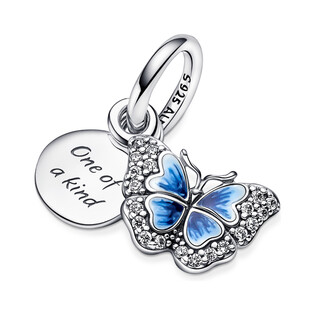 Podwójna zawieszka z błękitnym motylem i cytatem Pandora PE 790757C01 próba 925