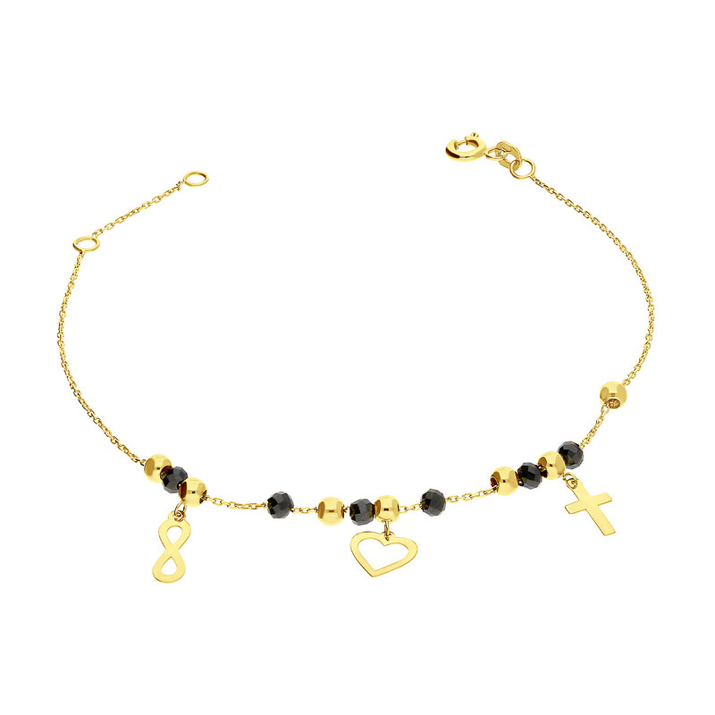 Bransoleta złota infinity,serce, krzyżyk i kulki/rolo MZ T23-B-PAN-5 próba 375