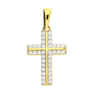 Krzyżyk złoty prosty z białymi cyrkoniami MZ T23-P-1905-YW-CZ próba 375