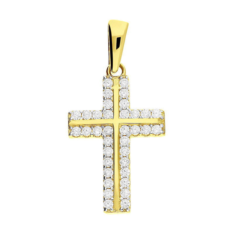 Krzyżyk złoty prosty z białymi cyrkoniami MZ T23-P-1905-YW-CZ próba 375