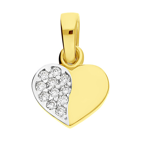 Serduszko złote pół gładkie pół z cyrkoniami, złoto próby 375