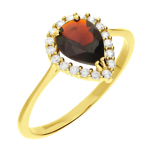 Pierścionek złoty z granatem i cyrkoniami OS 96-3136 GRA próba 585