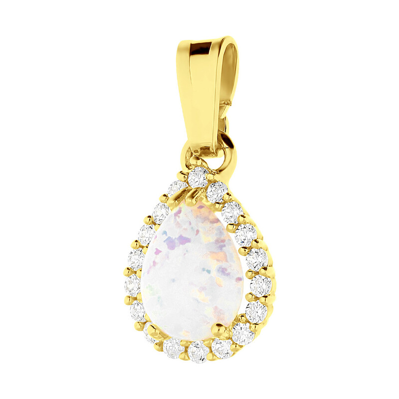 Zawieszka złota z opalem jubilerskim i cyrkoniami OS 96-3136 OPL próba 585