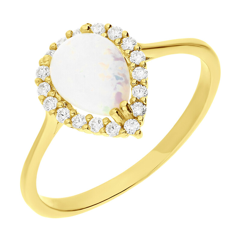 Pierścionek opal biały kropla+cyrkonie OS 96-3136 OPL próba 585