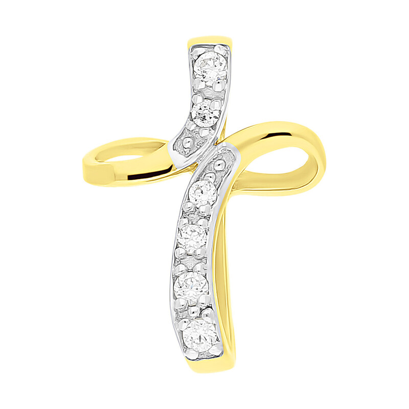 Krzyżyk złoty 3D z cyrkoniami OS 96-5055-CR próba 585