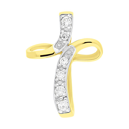 Krzyżyk złoty 3D z cyrkoniami OS 96-5055-CR próba 585