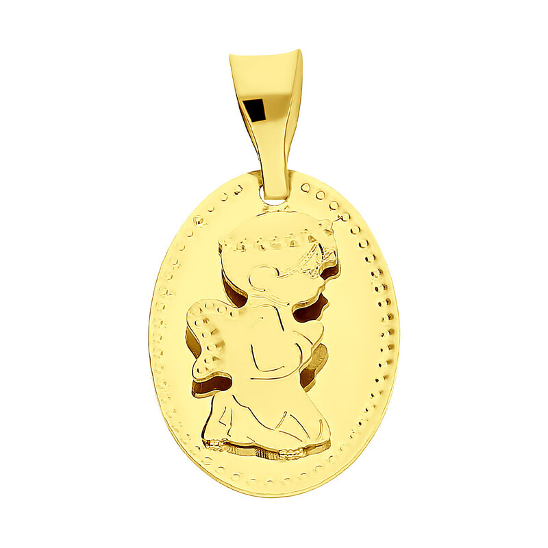 Medalik złoty owalny z nakładanym aniołkiem  OS 129-L124 próba 585