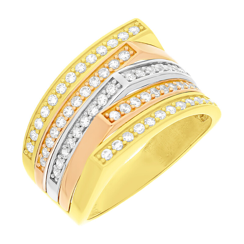 Pierścionek złoty z cyrkoniami w trzech kolorach złota LP 81U20-RF2829 próba 375