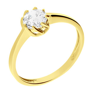 Pierścionek złoty z pojedynczą cyrkonią 6 mm