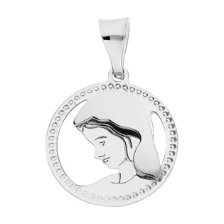 Medalik z białego złota główka Matki Boskiej w kółku OS 129-L105 białe złoto próba 585