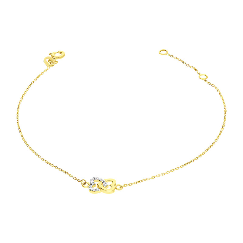Bransoleta złota dwa połączone serca/rolo MZ T5-MS-B-0217-14-YW-CZ próba 375