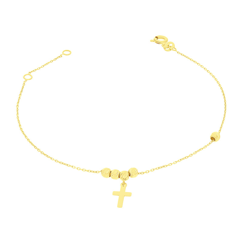 Bransoleta złota wiszący krzyżyk i kulki/rolo  MZ T23-B-PAN-16 próba 585