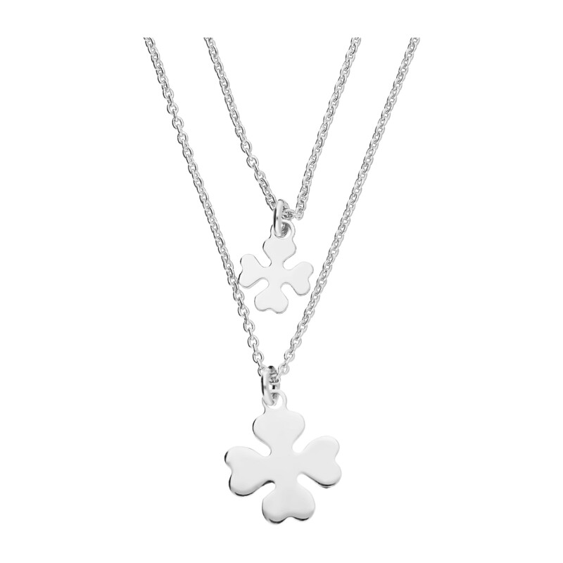 Naszyjnik srebrny podwójny z koniczynkami/rolo NI GIA10271 ROD próba 925