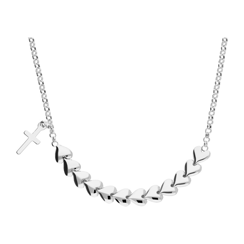 Naszyjnik srebrny połączone serca i wiszący krzyżyk/rolo NI GIA11888 ROD próba 925