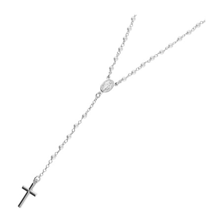 Naszyjnik srebrny różaniec z perłowymi paciorkami  NI ROGIPB3 próba 925