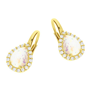 Kolczyki złote kropla z opalem jubilerskim i cyrkoniami OS 96-3136 OPL próba 585