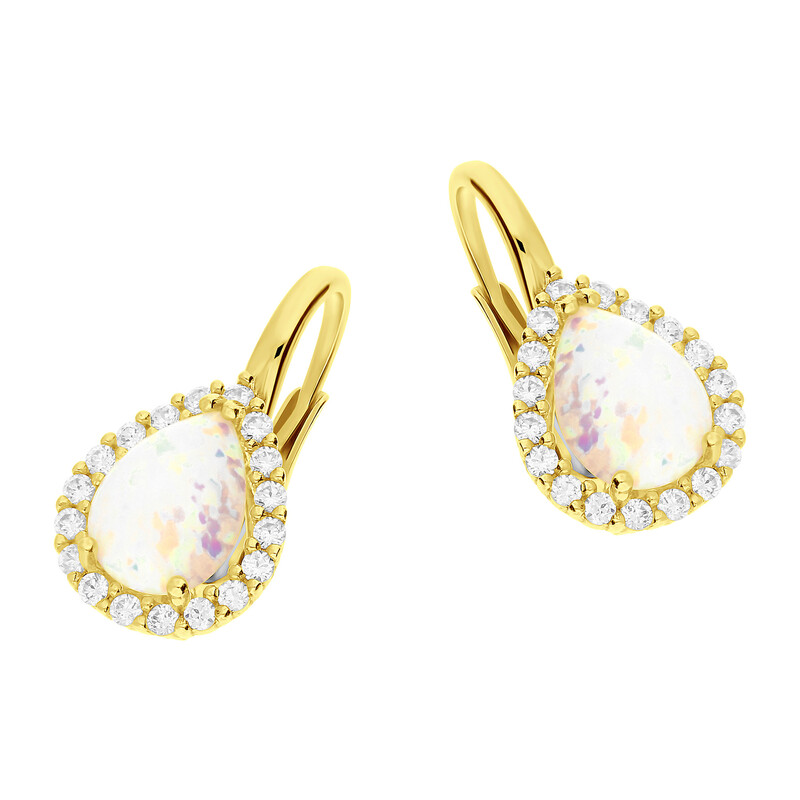 Kolczyki złote kropla z opalem jubilerskim i cyrkoniami/big.zam. OS 96-3136 OPL próba 585