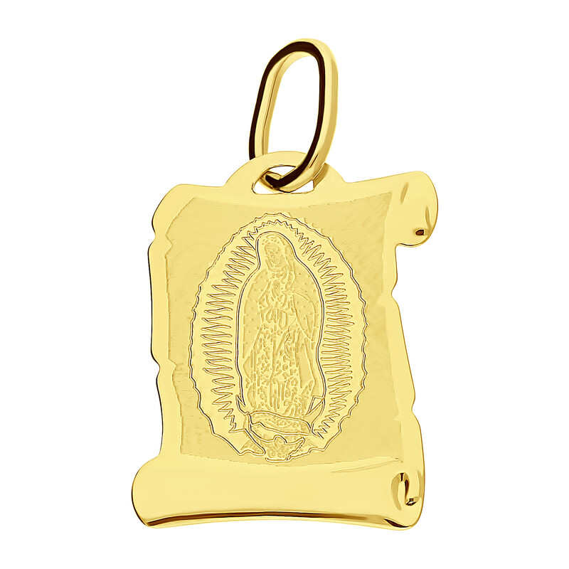 Medalik złoty z Matką Boską Guadalupe na prostokątnym papirusie OS 204-AS08-33 laser próba 585