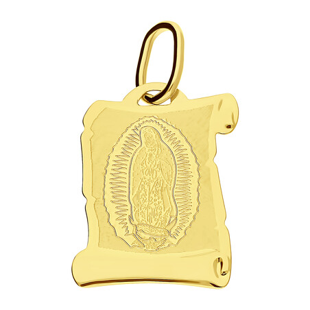 Medalik złoty z Matką Boską Guadalupe na prostokątnym papirusie OS 204-AS08-33 laser próba 585