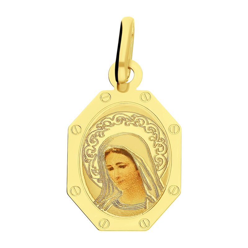 Medalik złoty Fatimska w ośmiokącie z emalią OS 204-IC77-40 emalia próba 585