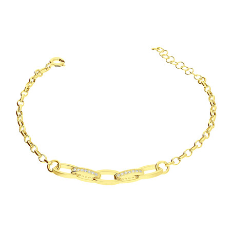 Bransoleta pozłacana zaplecione owale z cyrkoniami/rolo PW405 GOLD próba 925