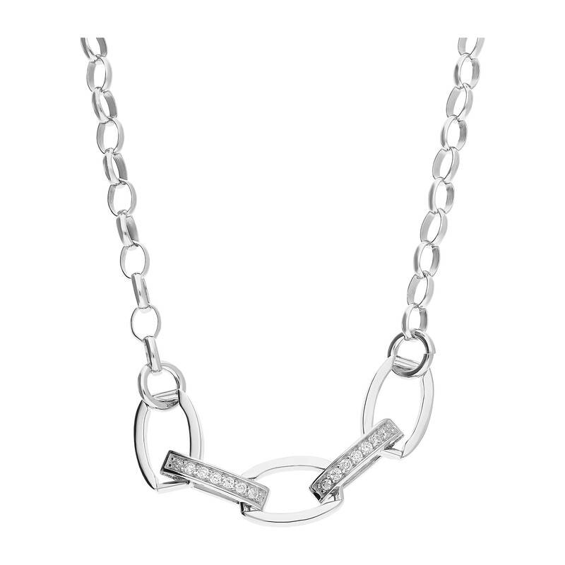 Naszyjnik srebrny owale z cyrkoniami/rolo PW405 próba 925