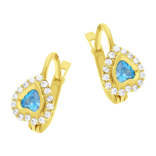 Kolczyki złote dla dziewczynki z jasnoniebieską cyrkonią w formie serca/ang.zap. S3 SYS-26 JN próba 375