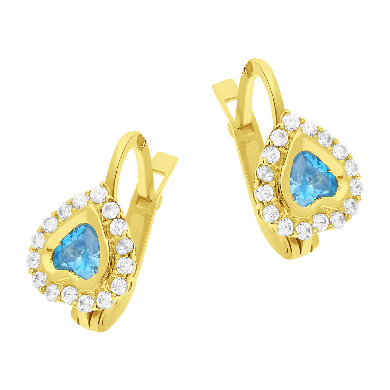 Kolczyki złote dla dziewczynki z jasnoniebieską cyrkonią w formie serca/ang.zap. S3 SYS-26 JN próba 375