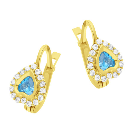 Kolczyki złote dla dziewczynki z jasnoniebieską cyrkonią w formie serca/ang.zap. S3 SYS-26 JN próba 375