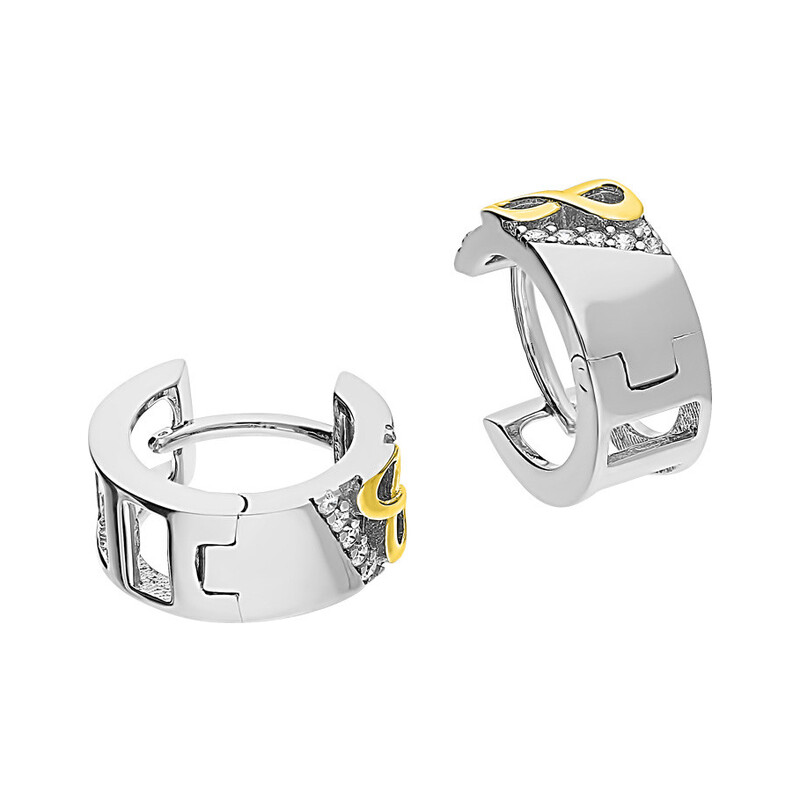 Kolczyki srebrne kółka z infinity z cyrkoniami/zatrzask OL OKP509 GOLD próba 925