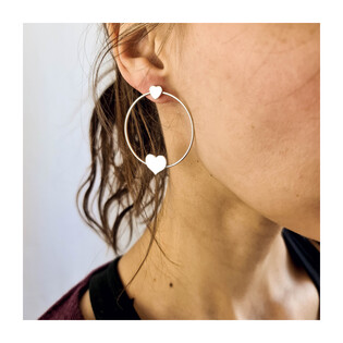 Kolczyki srebrne serca na kole 40 mm/sztyft  PW 179 próba 925