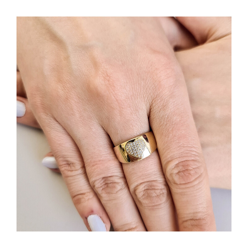 Pierścionek złoty szeroki serce z cyrkoniami PY YYZ-5175 próba 585