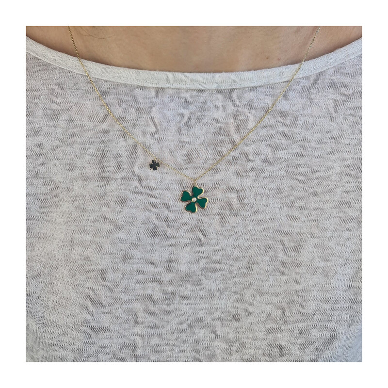 Naszyjnik złoty koniczyna z zieloną emalią i cyrkonią/rolo AR X4FFOR6N7363-II-FCZ-LZM-LP próba 375