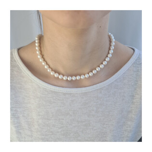 Naszyjnik srebrny z białymi hodowanymi perłami  AG AX C-BZII 7-8B-SVK12 próba 925