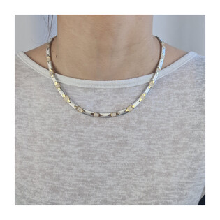 Naszyjnik srebrny matowe prostokąty i pozłacane kwadraty z cyrkoniami  OL RTN114 GOLD próba 925